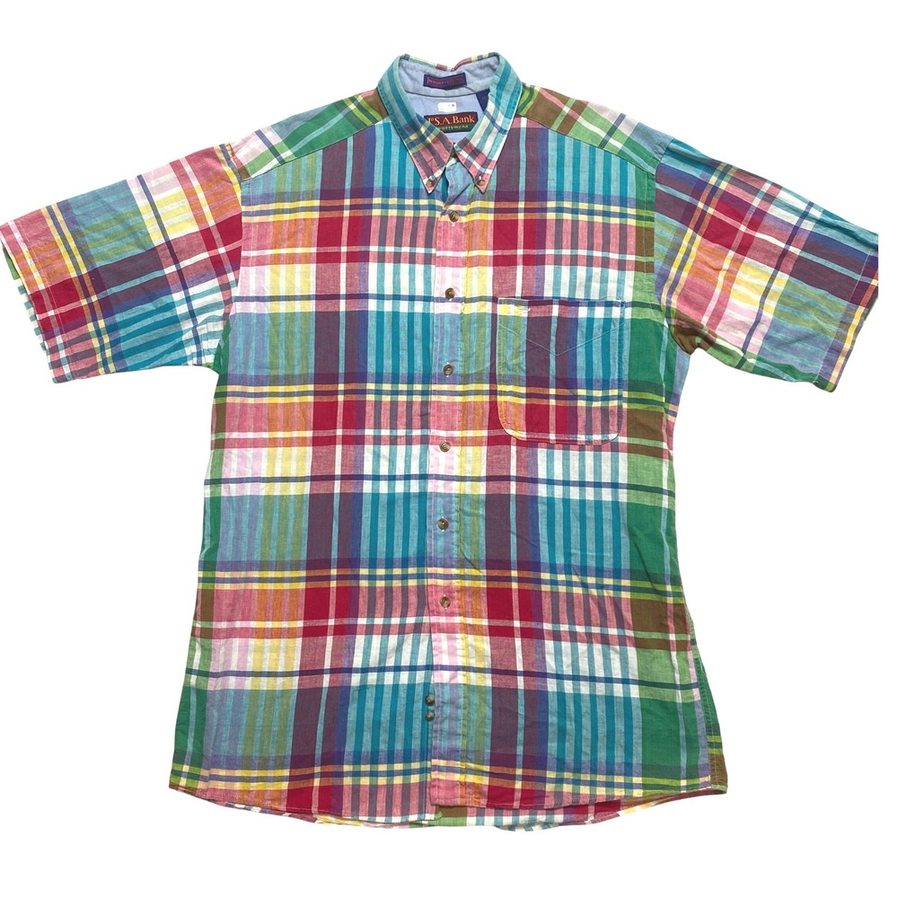 Jos A Bank Sportswear Madras Shirt Mens Medium Multicolor Plaid Button Down
